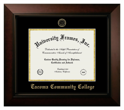 Tacoma Community College Diploma Frame in Legacy Black Cherry with Black & Gold Mats for document: 8 1/2"h x 11"w  