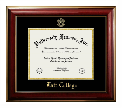Taft College Diploma Frame in Classic Mahogany with Gold Trim with Black & Gold Mats for DOCUMENT: 8 1/2"H X 11"W  