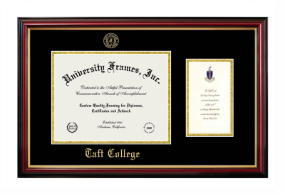 Taft College Diploma with Announcement Frame in Petite Mahogany with Gold Trim with Black & Gold Mats for document: 8 1/2"h x 11"w  , diploma: 7"h x 4"w  