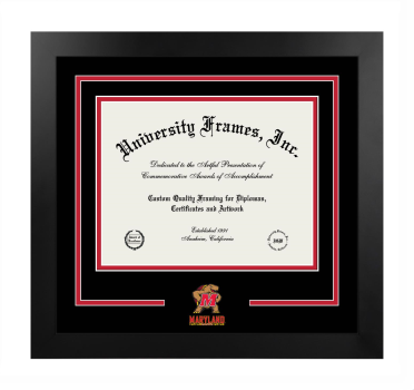 University of Maryland School of Medicine Logo Mat Frame in Manhattan Black with Black & Red Mats for document: 8 1/2"h x 11"w  