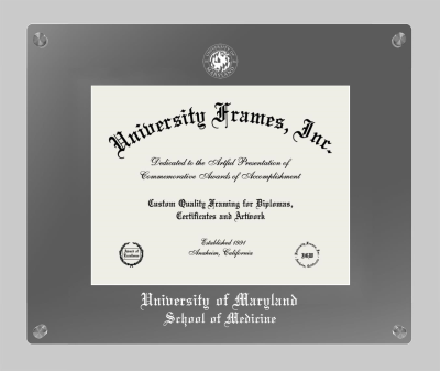 University of Maryland School of Medicine Lucent Clear-over-Smoke Frame in Lucent Smoke Moulding with Lucent Smoke Mat for document: 8 1/2"h x 11"w  