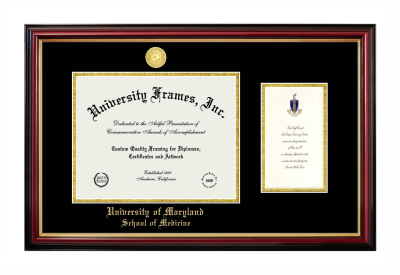 University of Maryland School of Medicine Diploma with Announcement Frame in Petite Mahogany with Gold Trim with Black & Gold Mats for document: 8 1/2"h x 11"w  , diploma: 7"h x 4"w  