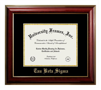 Tau Beta Sigma Diploma Frame in Classic Mahogany with Gold Trim with Black & Gold Mats for DOCUMENT: 8 1/2"H X 11"W  