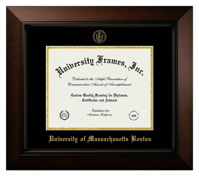 University of Massachusetts Boston Diploma Frame in Legacy Black Cherry with Black & Gold Mats for DOCUMENT: 8 1/2"H X 11"W  
