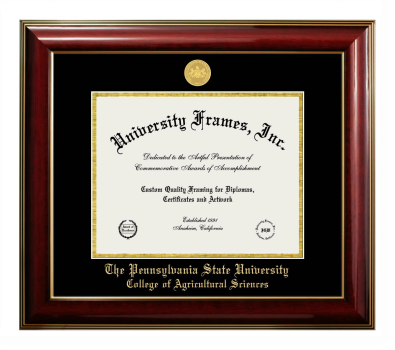 Pennsylvania State University College of Agricultural Sciences Diploma Frame in Classic Mahogany with Gold Trim with Black & Gold Mats for DOCUMENT: 8 1/2"H X 11"W  