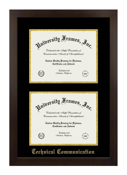 Technical Communication Double Degree (Stacked) Frame in Manhattan Espresso with Black & Gold Mats for document: 8 1/2"h x 11"w  , document: 8 1/2"h x 11"w  