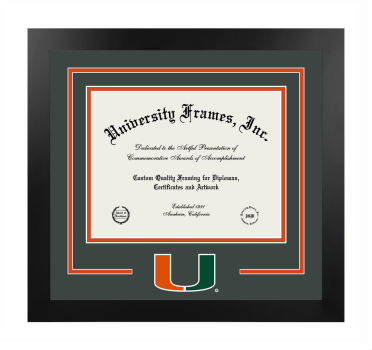 Logo Mat Frame in Manhattan Black with Forest Green & Orange Mats for DOCUMENT: 8 1/2"H X 11"W  