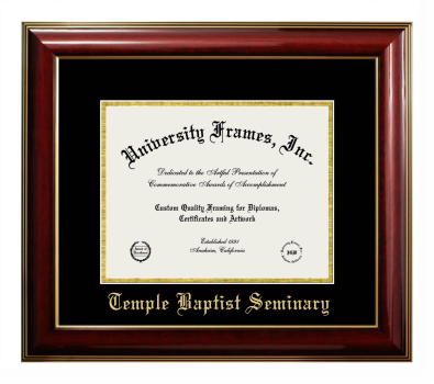 Temple Baptist Seminary Diploma Frame in Classic Mahogany with Gold Trim with Black & Gold Mats for DOCUMENT: 8 1/2"H X 11"W  