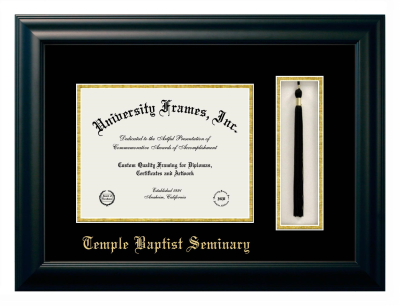 Temple Baptist Seminary Diploma with Tassel Box Frame in Satin Black with Black & Gold Mats for document: 8 1/2"h x 11"w  