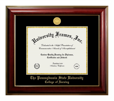 Pennsylvania State University College of Nursing Diploma Frame in Classic Mahogany with Gold Trim with Black & Gold Mats for DOCUMENT: 8 1/2"H X 11"W  