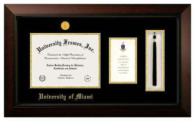 University of Miami Diploma with Announcement & Tassel Box Frame in Legacy Black Cherry with Black & Gold Mats for  8 1/2"h x 11"w  , diploma: 7"h x 4"w  