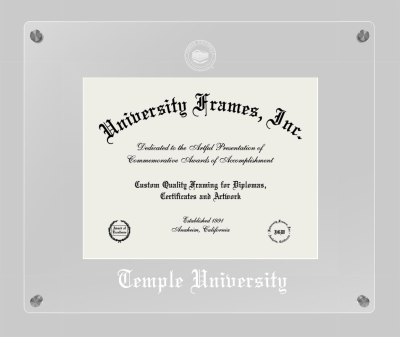 Temple University Lucent Clear-over-Clear Frame in Lucent Clear Moulding with Lucent Clear Mat for DOCUMENT: 8 1/2"H X 11"W  