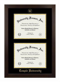 Temple University Double Degree (Stacked) Frame in Manhattan Espresso with Black & Gold Mats for DOCUMENT: 8 1/2"H X 11"W  , DOCUMENT: 8 1/2"H X 11"W  