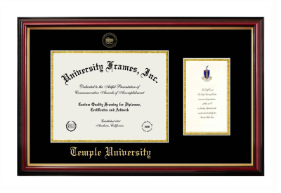 Temple University Diploma with Announcement Frame in Petite Mahogany with Gold Trim with Black & Gold Mats for DOCUMENT: 8 1/2"H X 11"W  ,  7"H X 4"W  