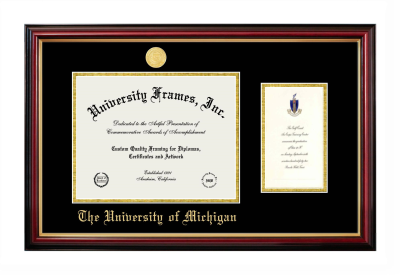 University of Michigan Diploma with Announcement Frame in Petite Mahogany with Gold Trim with Black & Gold Mats for DOCUMENT: 8 1/2"H X 11"W  ,  7"H X 4"W  