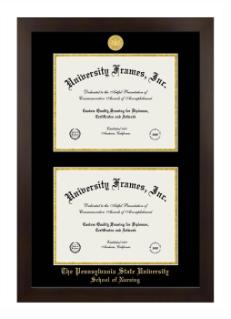 Pennsylvania State University School of Nursing Double Degree (Stacked) Frame in Manhattan Espresso with Black & Gold Mats for document: 8 1/2"h x 11"w  , document: 8 1/2"h x 11"w  