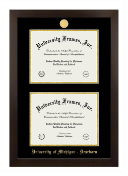 University of Michigan - Dearborn Double Degree (Stacked) Frame in Manhattan Espresso with Black & Gold Mats for document: 8 1/2"h x 11"w  , document: 8 1/2"h x 11"w  