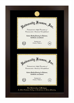 University of Michigan A. Alfred Taubman College of Architecture & Urban Planning Double Degree (Stacked) Frame in Manhattan Espresso with Black & Gold Mats for document: 8 1/2"h x 11"w  , document: 8 1/2"h x 11"w  