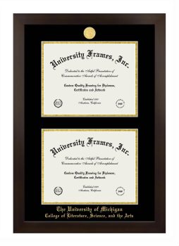University of Michigan College of Literature, Science, and the Arts Double Degree (Stacked) Frame in Manhattan Espresso with Black & Gold Mats for document: 8 1/2"h x 11"w  , document: 8 1/2"h x 11"w  