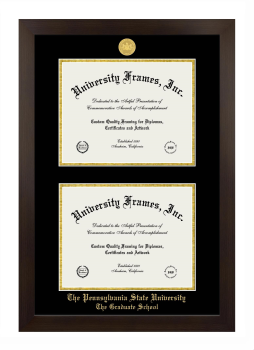 Pennsylvania State University The Graduate School Double Degree (Stacked) Frame in Manhattan Espresso with Black & Gold Mats for document: 8 1/2"h x 11"w  , document: 8 1/2"h x 11"w  