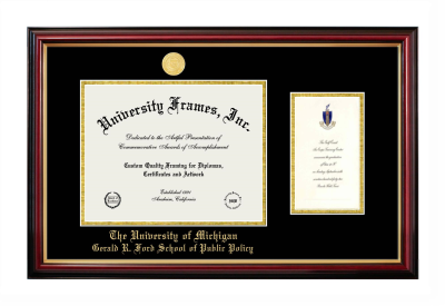 University of Michigan Gerald R. Ford School of Public Policy Diploma with Announcement Frame in Petite Mahogany with Gold Trim with Black & Gold Mats for DOCUMENT: 8 1/2"H X 11"W  ,  7"H X 4"W  