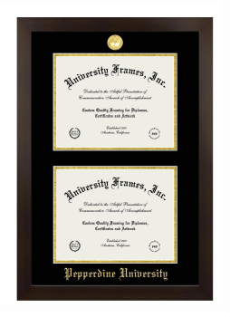 Pepperdine University Double Degree (Stacked) Frame in Manhattan Espresso with Black & Gold Mats for document: 8 1/2"h x 11"w  , document: 8 1/2"h x 11"w  