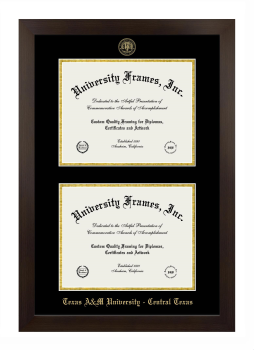 Texas A&M University - Central Texas Double Degree (Stacked) Frame in Manhattan Espresso with Black & Gold Mats for DOCUMENT: 8 1/2"H X 11"W  , DOCUMENT: 8 1/2"H X 11"W  