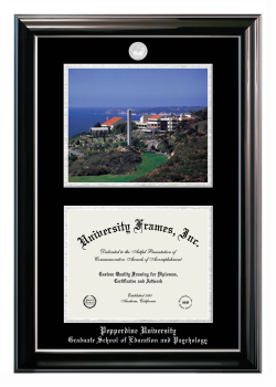 Pepperdine University Graduate School of Education and Psychology Double Opening with Campus Image (Stacked) Frame in Classic Ebony with Silver Trim with Black & Silver Mats for document: 8 1/2"h x 11"w  