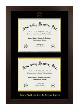 Texas A&M University - Corpus Christi Double Degree (Stacked) Frame in Manhattan Espresso with Black & Gold Mats for DOCUMENT: 8 1/2"H X 11"W  , DOCUMENT: 8 1/2"H X 11"W  
