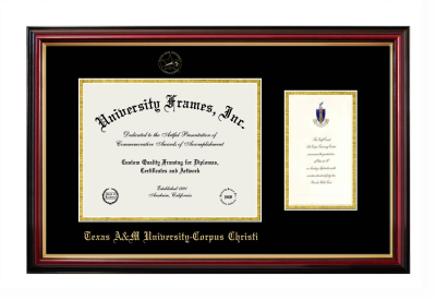 Texas A&M University - Corpus Christi Diploma with Announcement Frame in Petite Mahogany with Gold Trim with Black & Gold Mats for DOCUMENT: 8 1/2"H X 11"W  ,  7"H X 4"W  