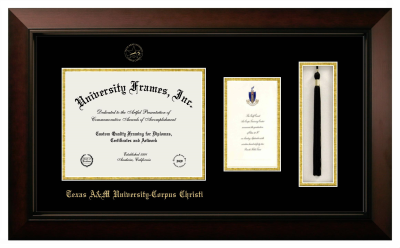 Texas A&M University - Corpus Christi Diploma with Announcement & Tassel Box Frame in Legacy Black Cherry with Black & Gold Mats for DOCUMENT: 8 1/2"H X 11"W  ,  7"H X 4"W  