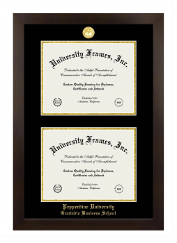 Pepperdine University Graziadio Business School Double Degree (Stacked) Frame in Manhattan Espresso with Black & Gold Mats for document: 8 1/2"h x 11"w  , document: 8 1/2"h x 11"w  