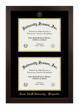 Texas A&M University - Kingsville Double Degree (Stacked) Frame in Manhattan Espresso with Black & Gold Mats for document: 8 1/2"h x 11"w  , document: 8 1/2"h x 11"w  