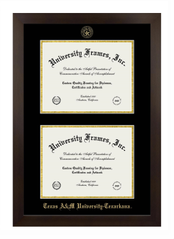 Texas A&M University - Texarkana Double Degree (Stacked) Frame in Manhattan Espresso with Black & Gold Mats for document: 8 1/2"h x 11"w  , document: 8 1/2"h x 11"w  