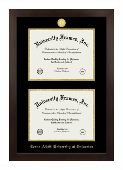 Texas A&M University at Galveston Double Degree (Stacked) Frame in Manhattan Espresso with Black & Gold Mats for document: 8 1/2"h x 11"w  , document: 8 1/2"h x 11"w  