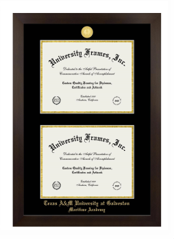 Texas A&M University at Galveston Maritime Academy Double Degree (Stacked) Frame in Manhattan Espresso with Black & Gold Mats for document: 8 1/2"h x 11"w  , document: 8 1/2"h x 11"w  
