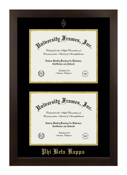 Phi Beta Kappa Double Degree (Stacked) Frame in Manhattan Espresso with Black & Gold Mats for document: 8 1/2"h x 11"w  , document: 8 1/2"h x 11"w  