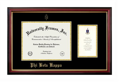 Phi Beta Kappa Diploma with Announcement Frame in Petite Mahogany with Gold Trim with Black & Gold Mats for document: 8 1/2"h x 11"w  , diploma: 7"h x 4"w  