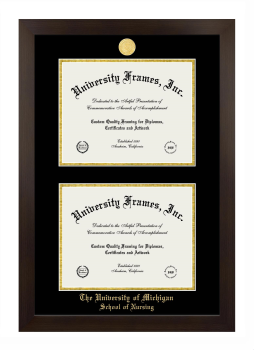 University of Michigan School of Nursing Double Degree (Stacked) Frame in Manhattan Espresso with Black & Gold Mats for document: 8 1/2"h x 11"w  , document: 8 1/2"h x 11"w  
