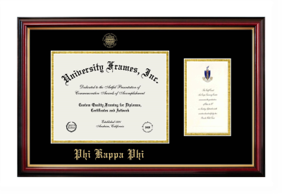 Phi Kappa Phi Diploma with Announcement Frame in Petite Mahogany with Gold Trim with Black & Gold Mats for document: 8 1/2"h x 11"w  , diploma: 7"h x 4"w  