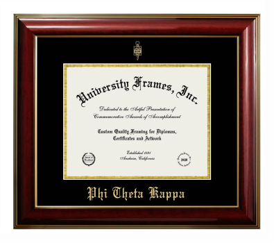 Phi Theta Kappa Diploma Frame in Classic Mahogany with Gold Trim with Black & Gold Mats for document: 8 1/2"h x 11"w  