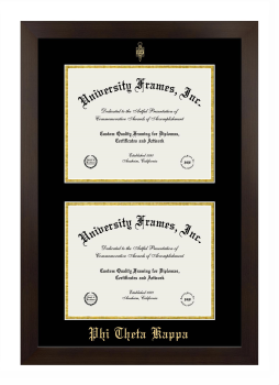 Phi Theta Kappa Double Degree (Stacked) Frame in Manhattan Espresso with Black & Gold Mats for document: 8 1/2"h x 11"w  , document: 8 1/2"h x 11"w  