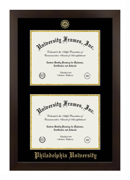 Philadelphia University Double Degree (Stacked) Frame in Manhattan Espresso with Black & Gold Mats for document: 8 1/2"h x 11"w  , document: 8 1/2"h x 11"w  