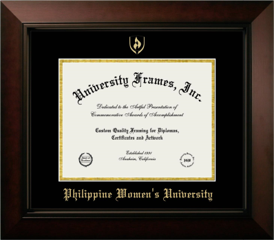 Philippine Women' University Diploma Frame in Legacy Black Cherry with Black & Gold Mats for DOCUMENT: 8 1/2"H X 11"W  