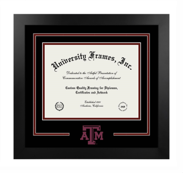 Texas A&M University College of Medicine Logo Mat Frame in Manhattan Black with Black & Maroon Mats for document: 8 1/2"h x 11"w  