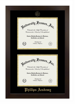 Phillips Academy Double Degree (Stacked) Frame in Manhattan Espresso with Black & Gold Mats for document: 8 1/2"h x 11"w  , document: 8 1/2"h x 11"w  