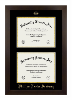 Phillips Exeter Academy Double Degree (Stacked) Frame in Manhattan Espresso with Black & Gold Mats for DOCUMENT: 8 1/2"H X 11"W  , DOCUMENT: 8 1/2"H X 11"W  