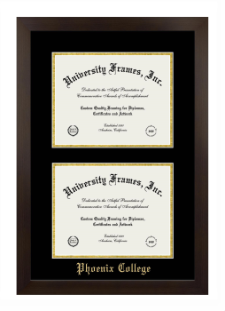 Phoenix College Double Degree (Stacked) Frame in Manhattan Espresso with Black & Gold Mats for document: 8 1/2"h x 11"w  , document: 8 1/2"h x 11"w  
