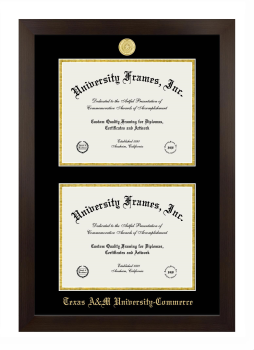 Texas A&M University Commerce Double Degree (Stacked) Frame in Manhattan Espresso with Black & Gold Mats for document: 8 1/2"h x 11"w  , document: 8 1/2"h x 11"w  