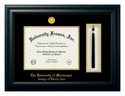 University of Mississippi College of Liberal Arts Diploma with Tassel Box Frame in Satin Black with Black & Gold Mats for document: 8 1/2"h x 11"w  